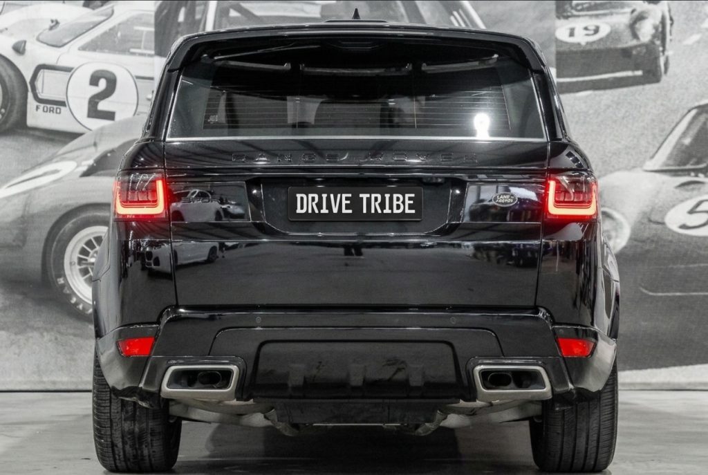 Black 2020 Land Rover Range Rover Sport 7-Seat, rear view, available for hire in Sydney