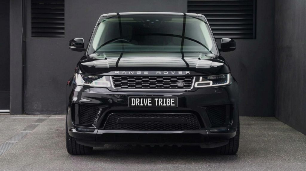 Black 2020 Land Rover Range Rover Sport 7-Seat, front view, available for hire in Sydney