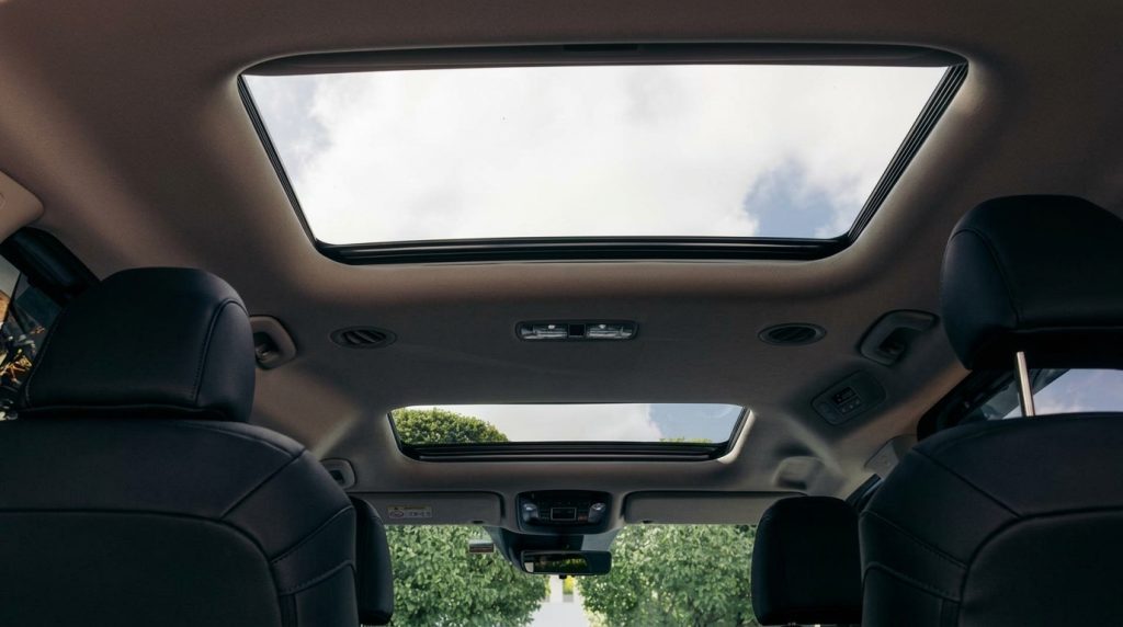Sunroof of the black 2025 Kia Carnival GT-Line Hybrid, available for hire in Sydney