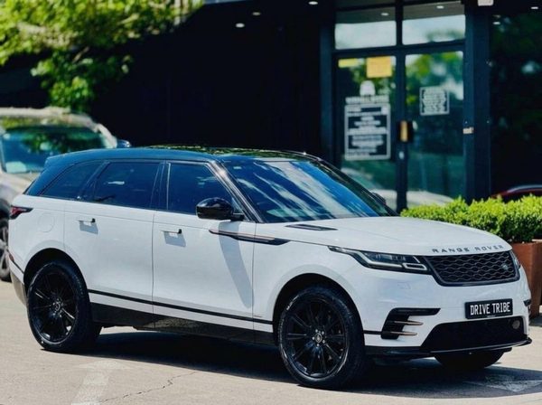 White 2018 Land Rover Range Rover Velar, front three-quarter view, available for hire in Sydney