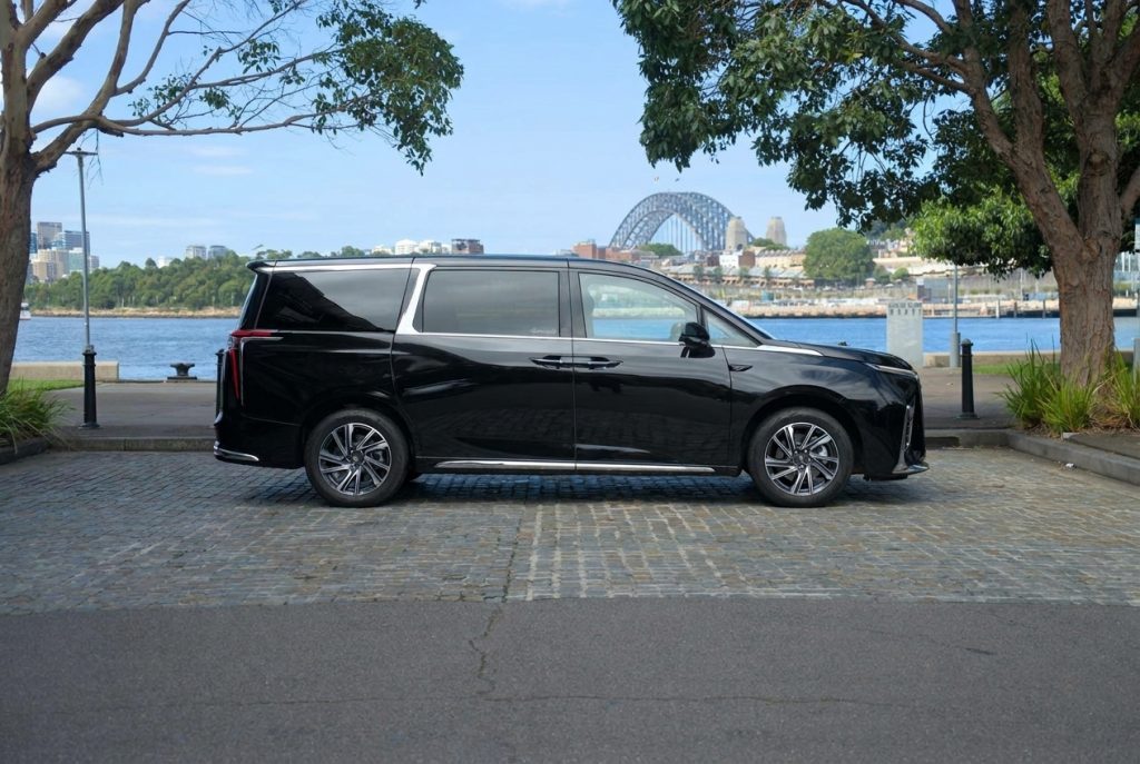Black 2023 LDV MIFA Luxe, side profile, available for hire in Sydney