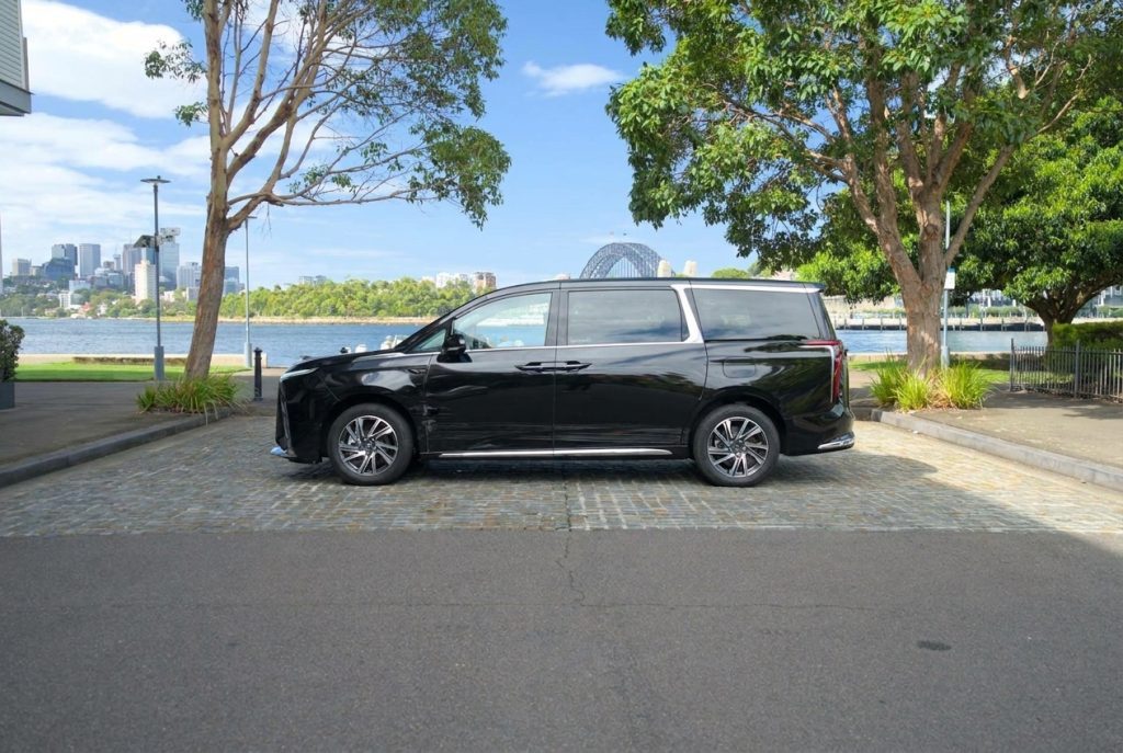 Black 2023 LDV MIFA Luxe, side profile, available for hire in Sydney