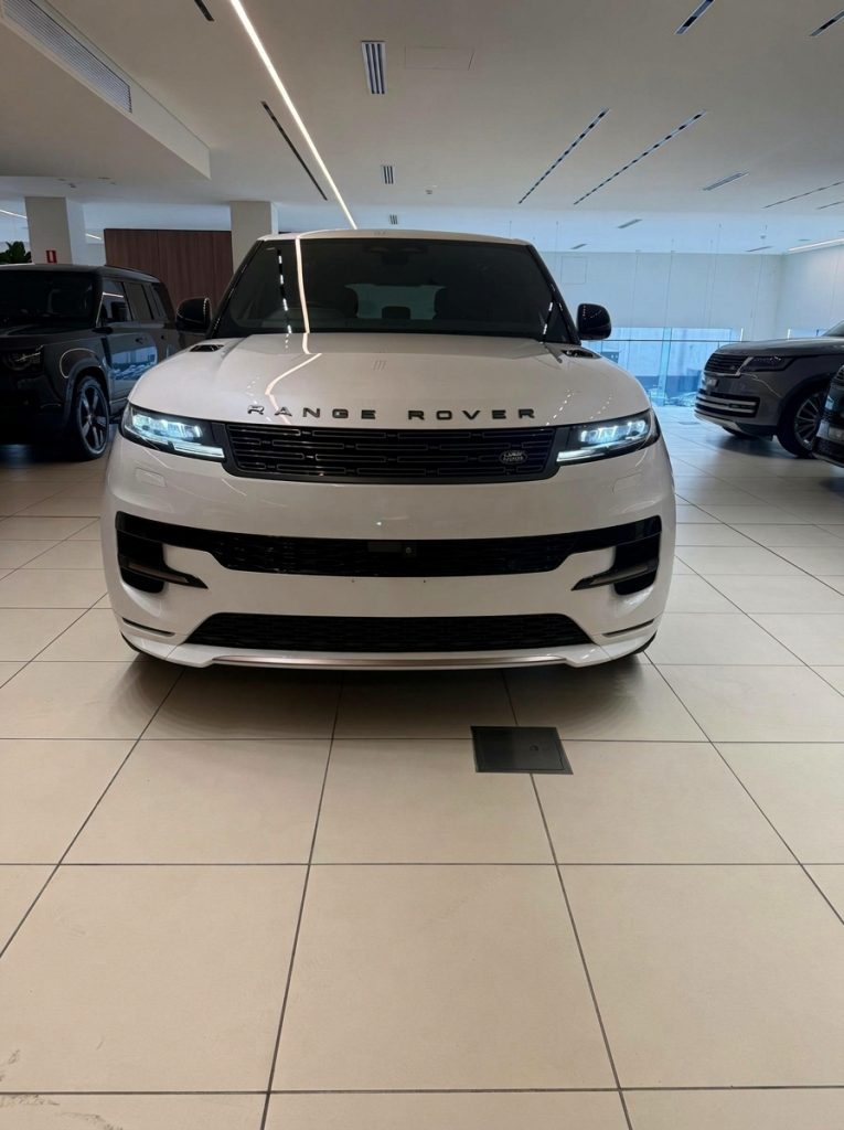 White 2024 Land Rover Range Rover Sport D300 SE Dynamic, front view, available for hire in Sydney